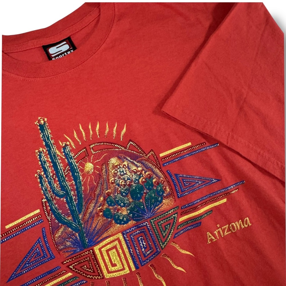 VTG Sportex Arizona Graphic T Shirt 2XL Red‎ Embroidered Desert Cactus USA Made
